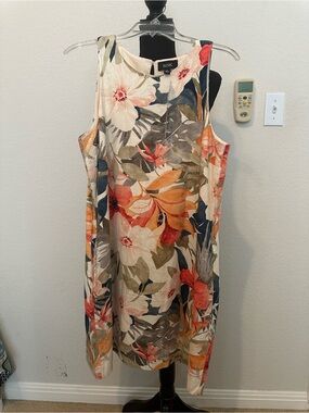 MSK Floral Sleeveless Shift Dress - Cream, Orange & Navy Accents. Size M-NWT